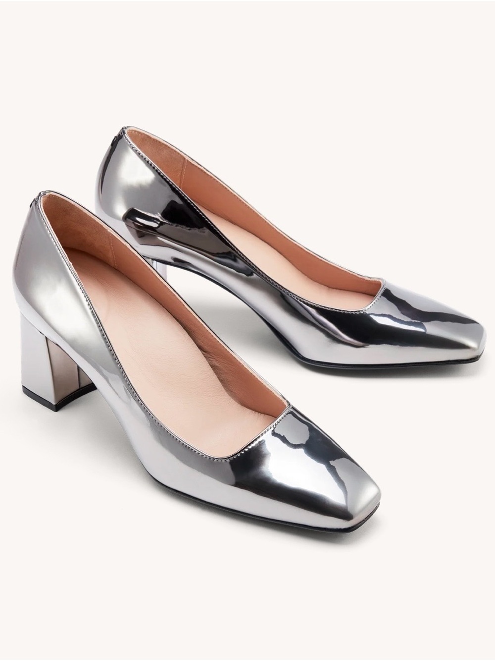 Women's Metallic Silver Block Heel Pumps